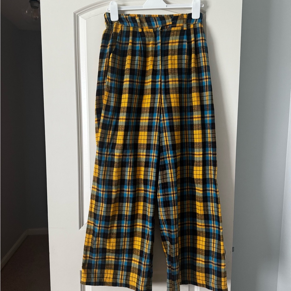 Dressed in LALA Yellow and Blue Plaid Wide Leg Pants Size Small